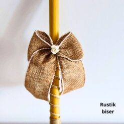 Sveća za krštenje - Rustik, juta sa sitnim biserima