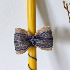 Sveća za krštenje sa jutom - Rustik Teget