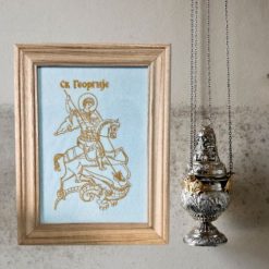Ikona Sveti Djordje u zlatovezu u drvenom ramu - samoopusteno.rs