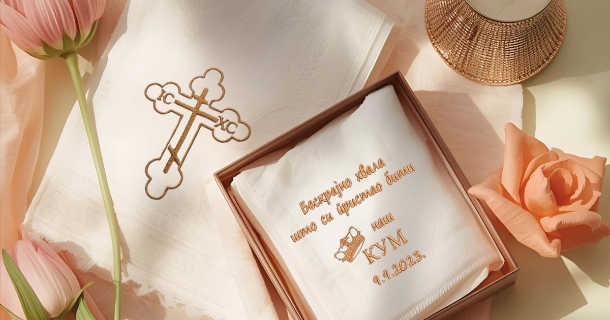 Darivanje kumova na krštenju- maramica sa vezom